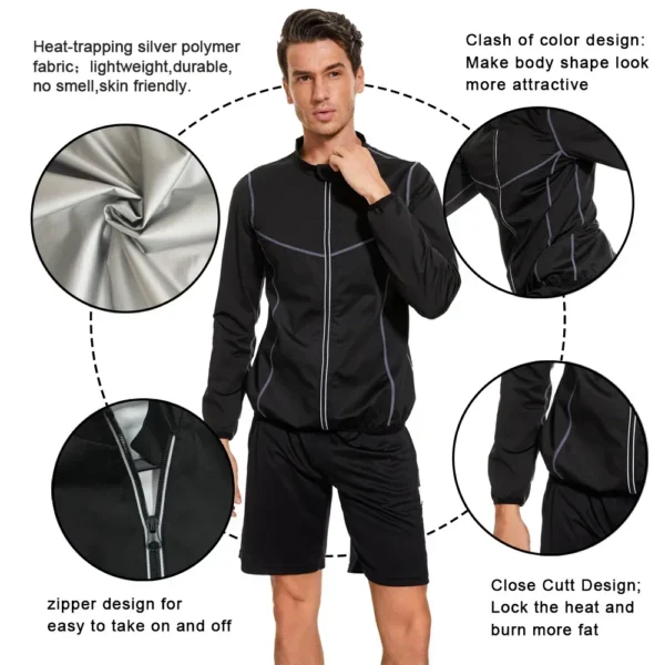 Weight Loss Jacket Men Sauna Sweat Body Shaper Slimming Long Sleeves Fitness Workout Fat Burning - Image 2