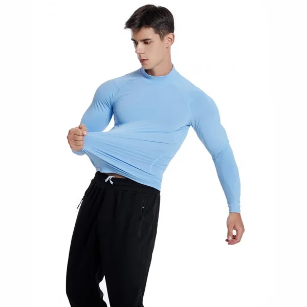 Men's Sports Training Long Sleeve Compression T-Shirt 90% Polyester 10% Spandex Stretch Workout Gym Fitness High Collar T Shirt - Image 4