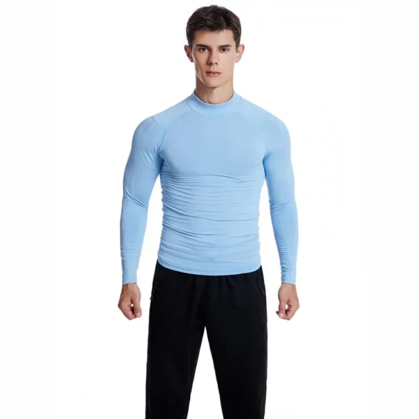 Men's Sports Training Long Sleeve Compression T-Shirt 90% Polyester 10% Spandex Stretch Workout Gym Fitness High Collar T Shirt - Image 3