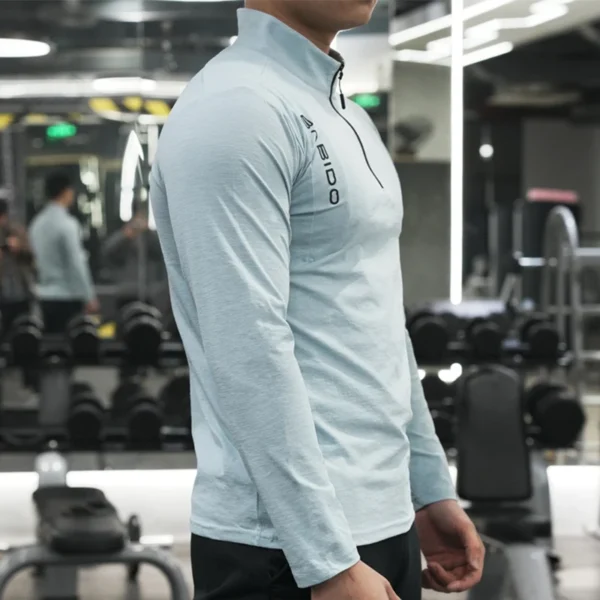 Men's Fitness Workout T-Shirt Top Half Zip Training Wear Quick Dry Running Exercise Long Sleeve Marathon Athletics Sweatshirts - Image 4