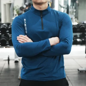 Men’s Fitness Workout T-Shirt Top Half Zip Training Wear Quick Dry Running Exercise Long Sleeve Marathon Athletics Sweatshirts