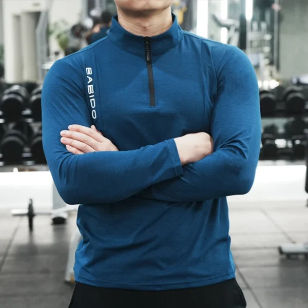 Men's Fitness Workout T-Shirt Top Half Zip Training Wear Quick Dry Running Exercise Long Sleeve Marathon Athletics Sweatshirts