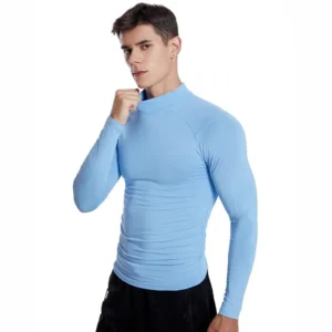 Men’s Sports Training Long Sleeve Compression T-Shirt 90% Polyester 10% Spandex Stretch Workout Gym Fitness High Collar T Shirt