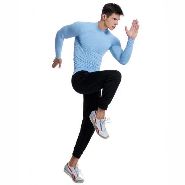 Men's Sports Training Long Sleeve Compression T-Shirt 90% Polyester 10% Spandex Stretch Workout Gym Fitness High Collar T Shirt - Image 5