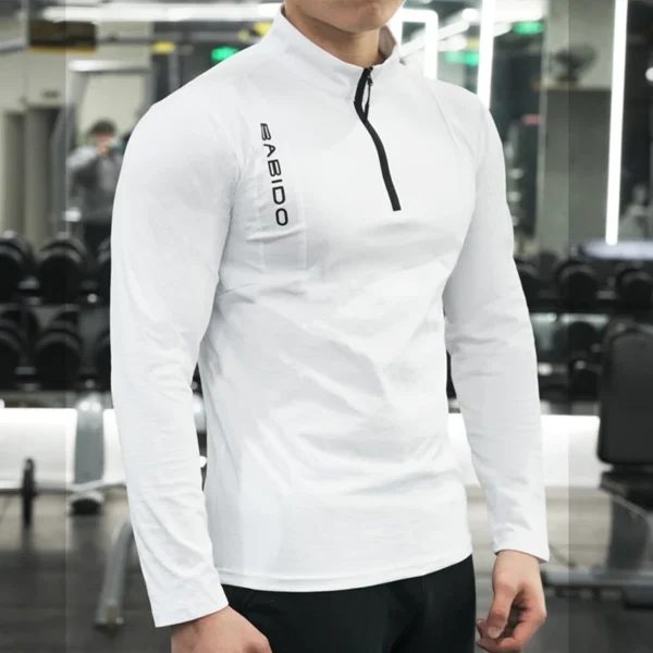 Men's Fitness Workout T-Shirt Top Half Zip Training Wear Quick Dry Running Exercise Long Sleeve Marathon Athletics Sweatshirts - Image 3