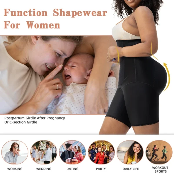 High Waist Body Shaper Women Postpartum Recovery Tummy Control Butt Lifter Zipper With Inner Hooks In Front Shapewear Shorts - Image 2